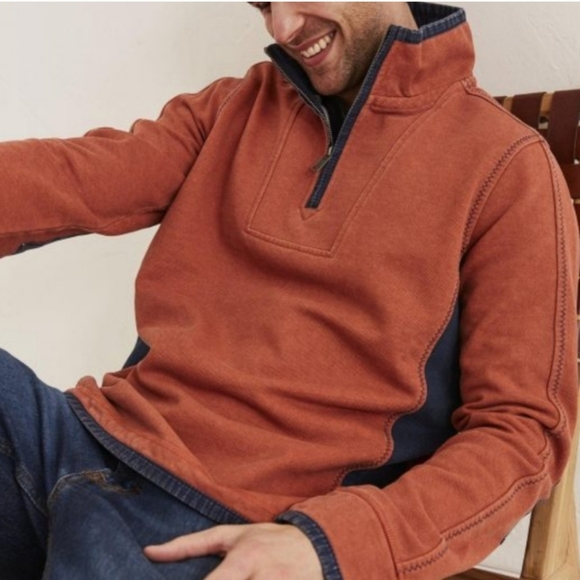 FAT FACE NWOT 3XL Airlie Pullover 1/4 zip, kangaroo pocket, orange and b… - Picture 8 of 8